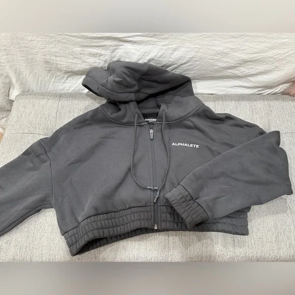 EUC ✨ Alphalete Classic Capital Full Zip Crop Hoodie Smoke - Picture 3 of 5